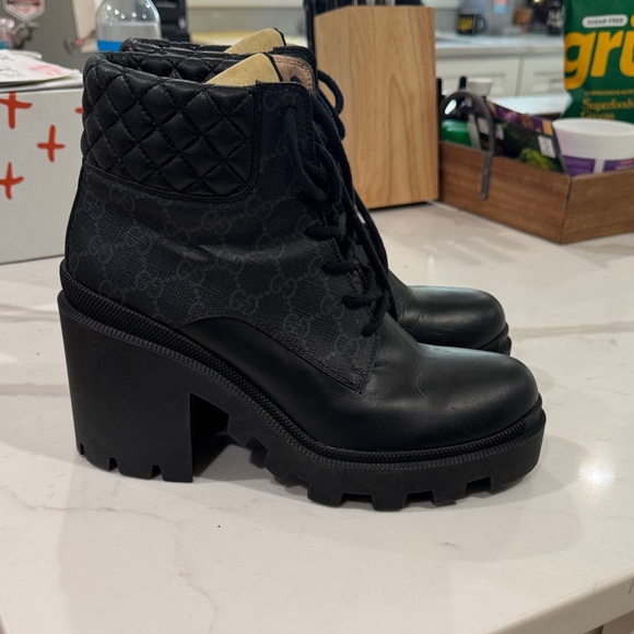 Gucci Women's Black Quilted Lace-Up Boots - Picture 5 of 7